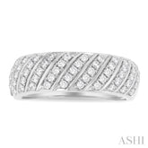 1/2 ctw Dome Shape Slanted Ribbed Pattern Round Cut Diamond Fashion Ring in 14K White Gold